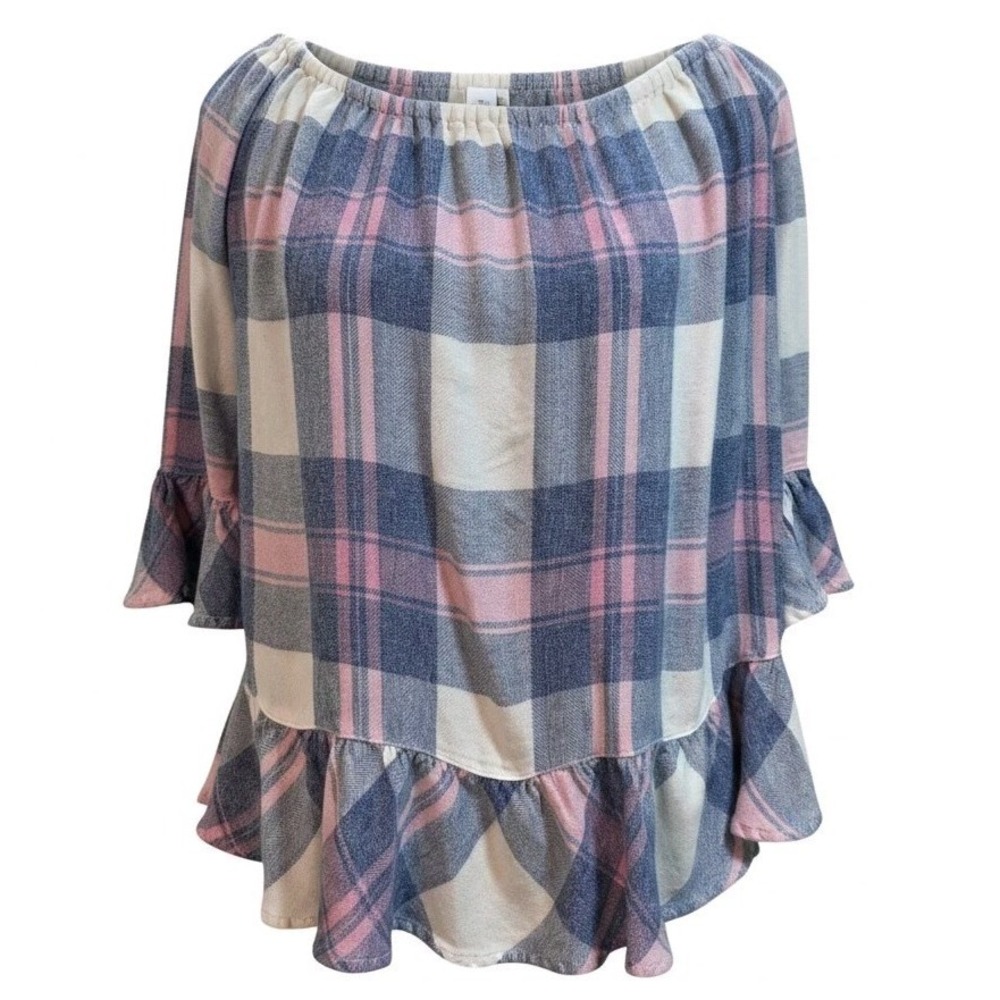 Beachlunch Lounge Women's M Plaid Ruffle Hem Peplum Top Cottagecore Boho